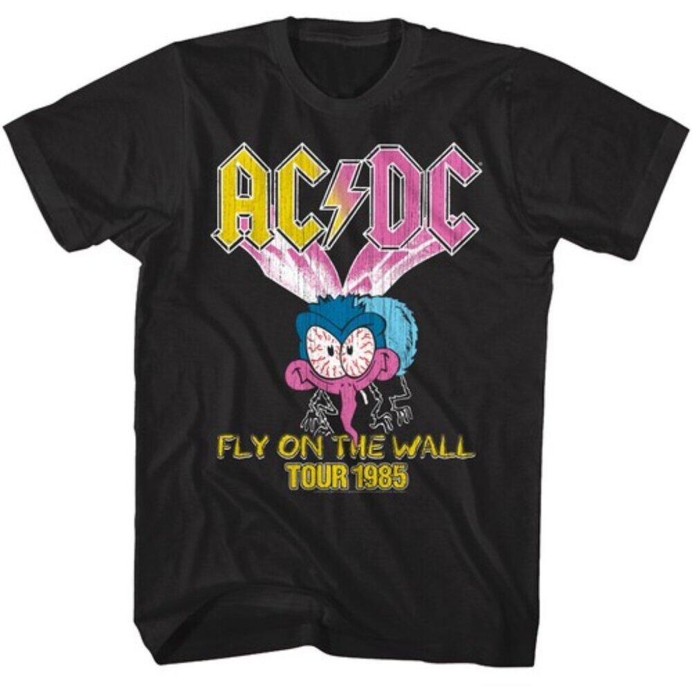 ACDC Fly on the Wall Tour 1985 T Shirt FOTW Bug Rock Concert Tour